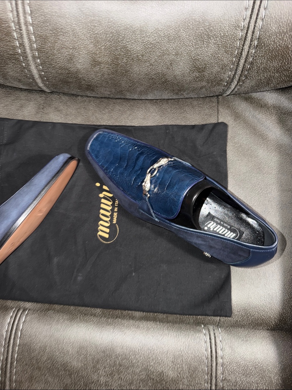 Mauri Navy Blue Croc-Embossed Leather Bit Slip-On Loafers
